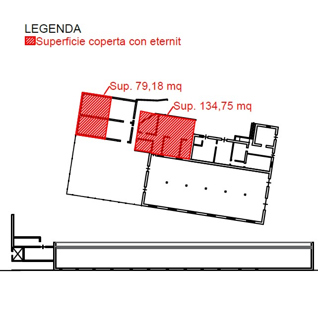 Planimetria con individuazione delle superfici coperte in eternit da rimuovere